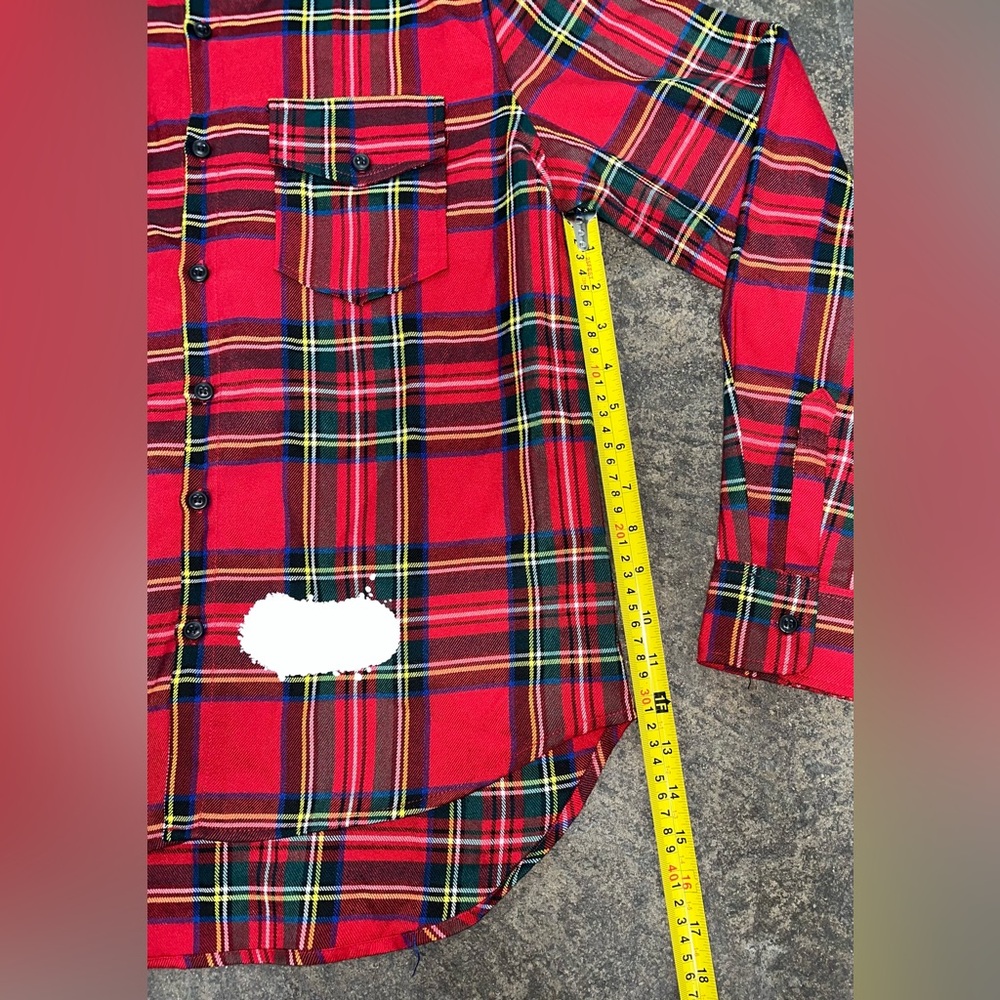 Off-White Red Tartan Plaid Button-Down Shirt with White Graphic Back - Picture 6 of 15